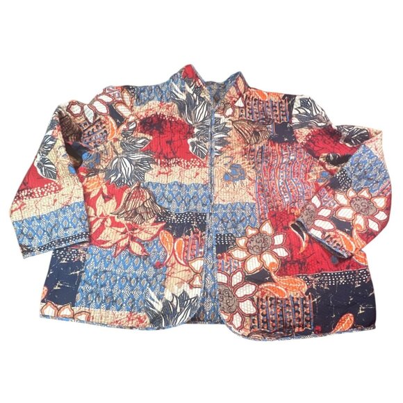 Reversible Quilted Jacket Abstract Print & Vibrant Patterns Cottage Core Boho - Picture 2 of 6